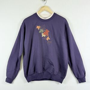 Trilllogy Morning Sun Purple Maple Leaves Sweatshirt Top Women's‎ Large NEW NWT